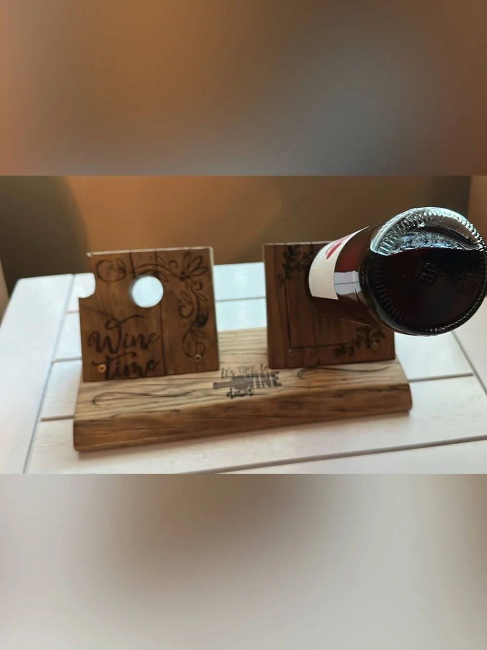 Handcrafted Dual Floating Wooden Wine Bottle Holder by John 3:16 Carpenter (13”